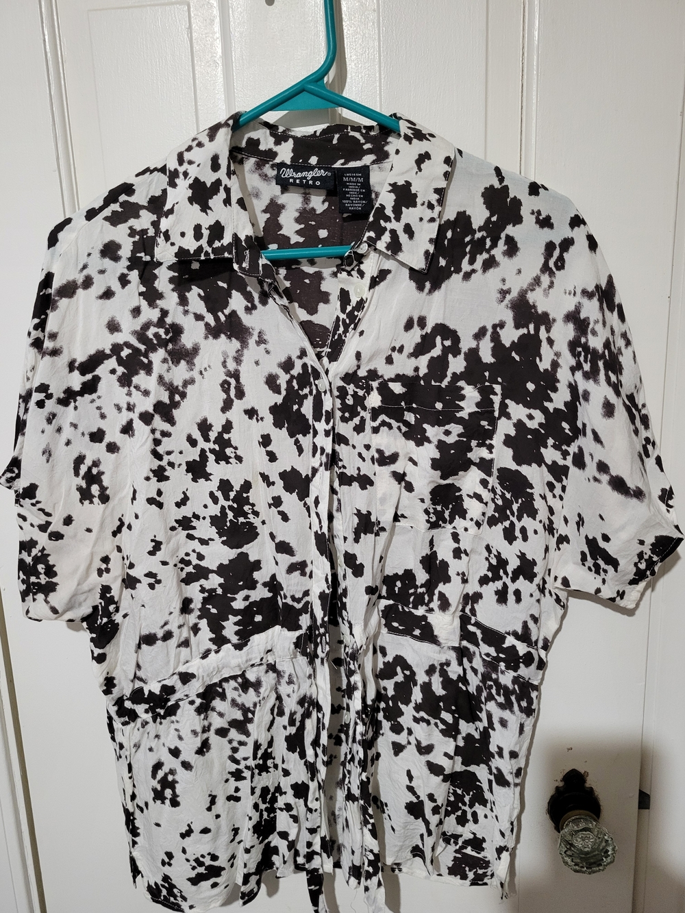 Wrangler Cow Print Short Sleeve Button-Up Shirt
